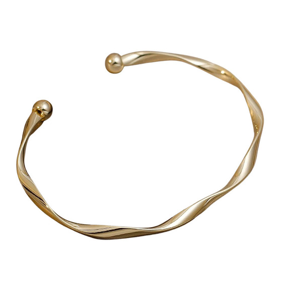 Gold Twist Bracelet Gold Bangle Bracelet Twisted Bracelet Wave Pattern Bracelet - Picture 9 of 10